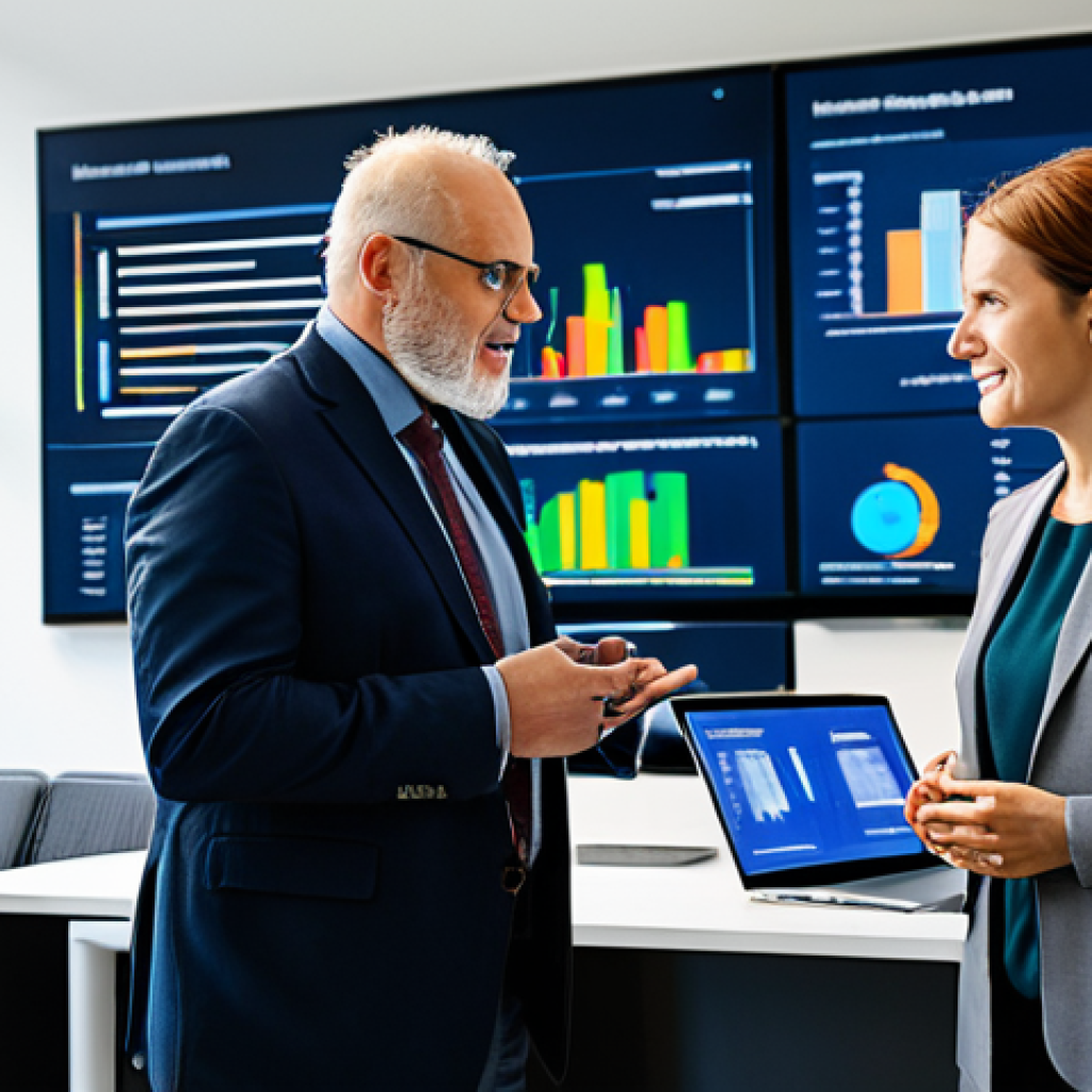 A diverse group of adult professionals in modest business attire, fully clothed, engaged in a collaborative learning session within a modern, high-tech co-working space. Large digital screens display complex data visualizations. One professional thoughtfully observes a screen, another types diligently on a laptop, and a third engages in a lively discussion with a colleague. The atmosphere is bright, optimistic, and reflects a forward-looking approach to professional development. safe for work, appropriate content, perfect anatomy, correct proportions, natural pose, well-formed hands, proper finger count, natural body proportions, professional photography, high quality.