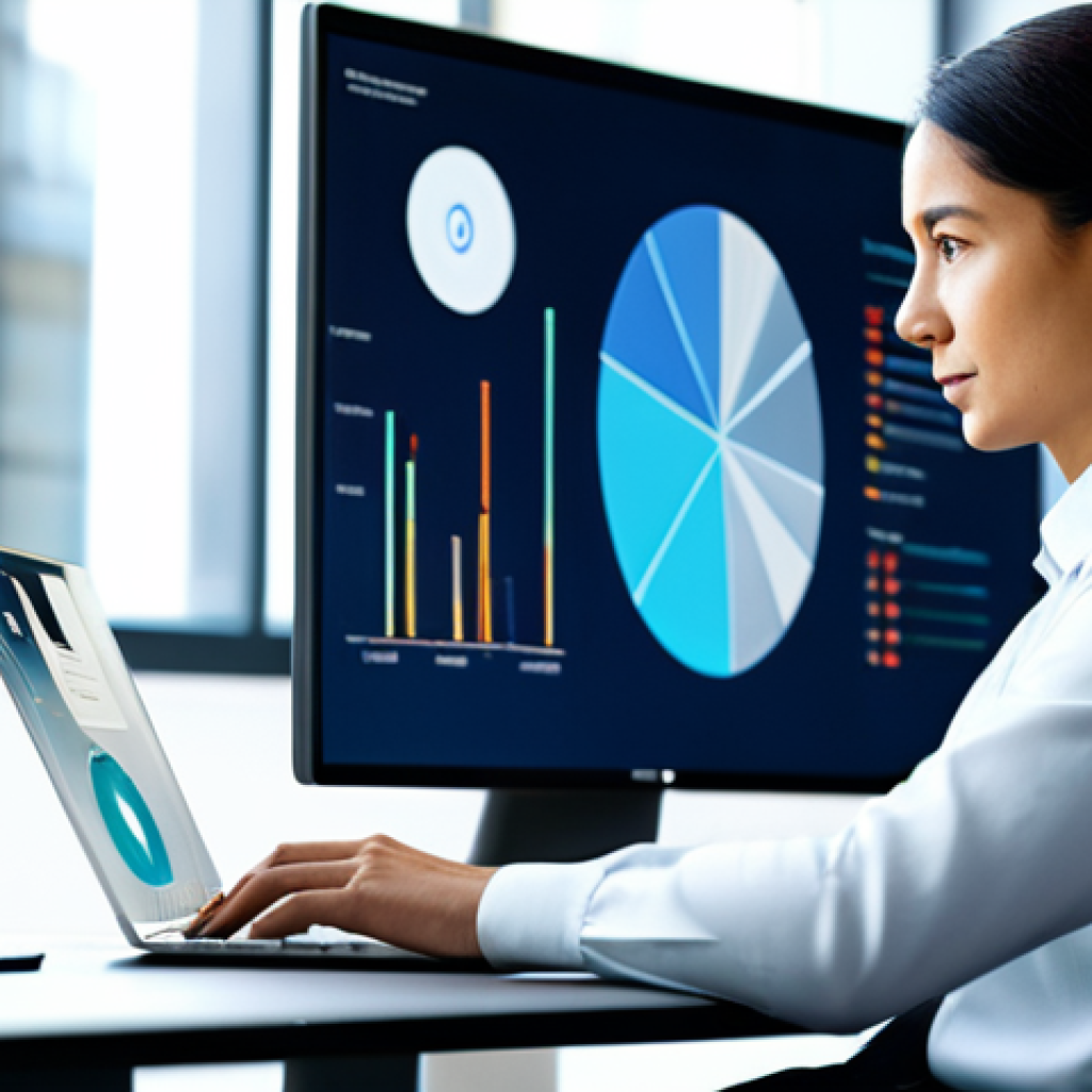 A diverse professional individual, fully clothed in modest business attire, sitting attentively at a modern, ergonomic desk. The person is engaged with a sleek, futuristic laptop, which displays intricate data visualizations and subtle hints of AI interfaces. The background is a blurred, vibrant open-plan office, bathed in soft, natural light, symbolizing continuous learning and technological adaptation. The atmosphere is calm and focused. Perfect anatomy, correct proportions, natural pose, well-formed hands, proper finger count, natural body proportions. Safe for work, appropriate content, fully clothed, professional, modest.