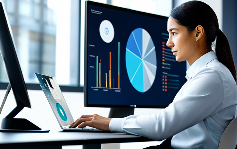 A diverse professional individual, fully clothed in modest business attire, sitting attentively at a modern, ergonomic desk. The person is engaged with a sleek, futuristic laptop, which displays intricate data visualizations and subtle hints of AI interfaces. The background is a blurred, vibrant open-plan office, bathed in soft, natural light, symbolizing continuous learning and technological adaptation. The atmosphere is calm and focused. Perfect anatomy, correct proportions, natural pose, well-formed hands, proper finger count, natural body proportions. Safe for work, appropriate content, fully clothed, professional, modest.